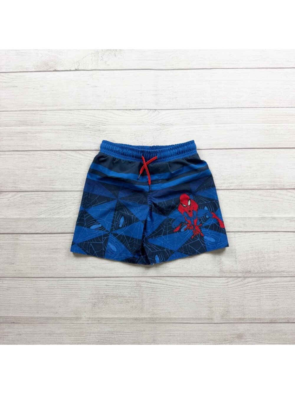 Marvel SpiderMan Boys Swim Trunks Web Print Elastic Waist Red Drawstring 4-5